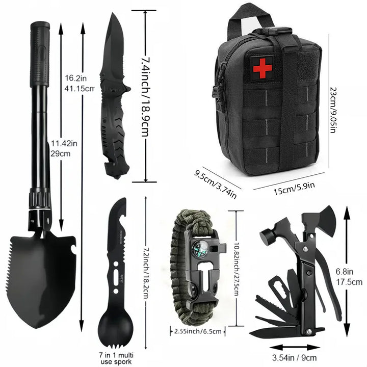 Bugout Alpha Survival Kit – 1-Person Tactical Emergency Pack with Axe, Shovel, First Aid & Fishing Tools
