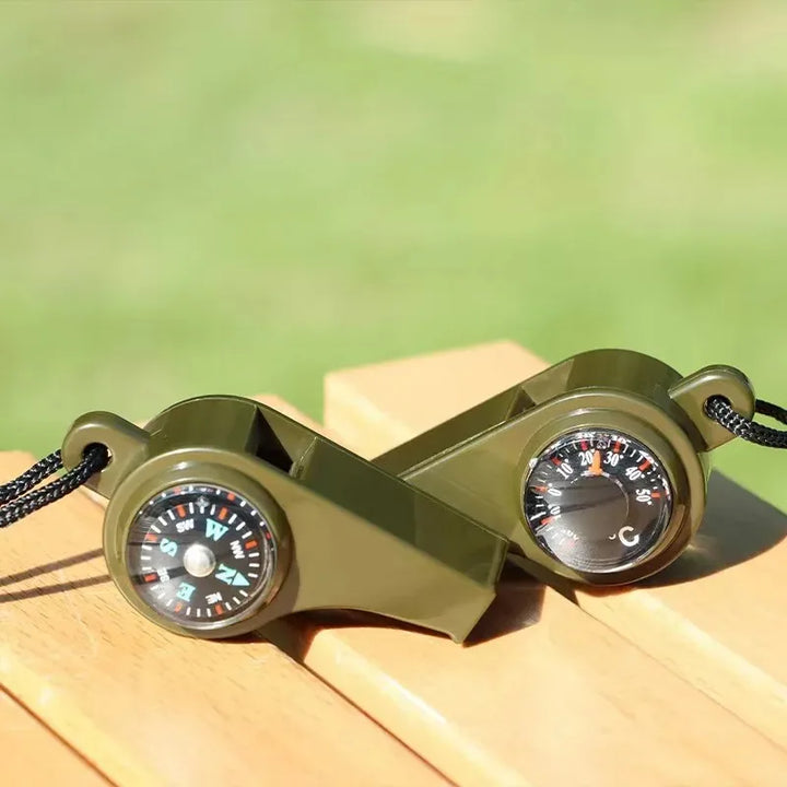 3-in-1 Survival Whistle with Compass & Thermometer – Army Green Emergency Tool