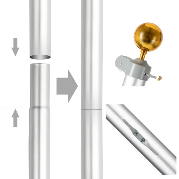 25ft Outdoor Flagpole Kit โ Sectional Aluminum Pole with 2 USA Flags + Halyard System