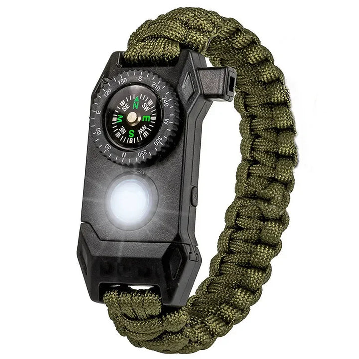 Survival Paracord Bracelet with LED Light – SOS Whistle, Compass & Emergency Rope for Outdoors & EDC