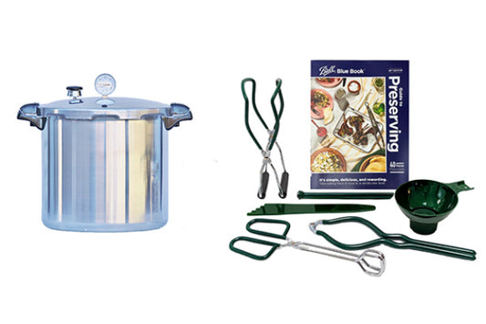 Complete Canning Kit – Presto 23qt Pressure Canner + Ball Blue Book + 6-Piece Tool Set