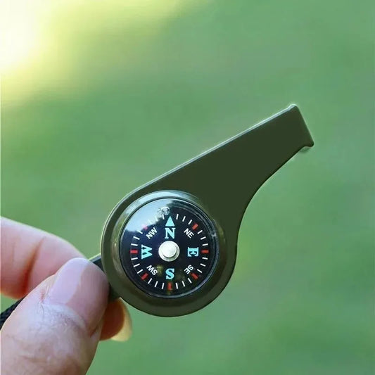 3-in-1 Survival Whistle with Compass & Thermometer – Army Green Emergency Tool