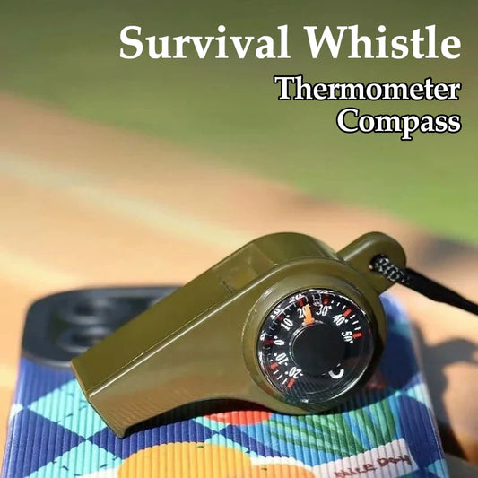 3-in-1 Survival Whistle with Compass & Thermometer – Army Green Emergency Tool
