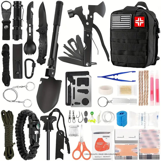 Bugout Alpha Survival Kit – 1-Person Tactical Emergency Pack with Axe, Shovel, First Aid & Fishing Tools