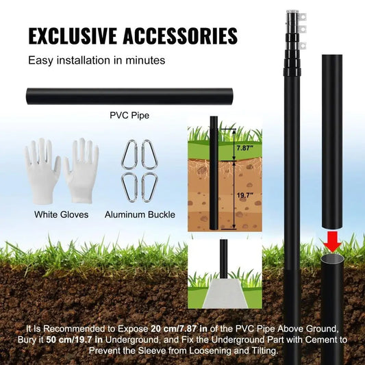 25FT Telescoping Flagpole Kit – Heavy-Duty Black Aluminum with Twist-Lock & American Flag