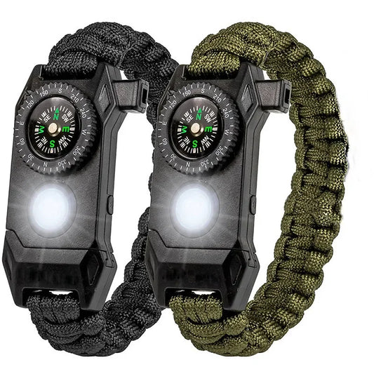 Survival Paracord Bracelet with LED Light – SOS Whistle, Compass & Emergency Rope for Outdoors & EDC